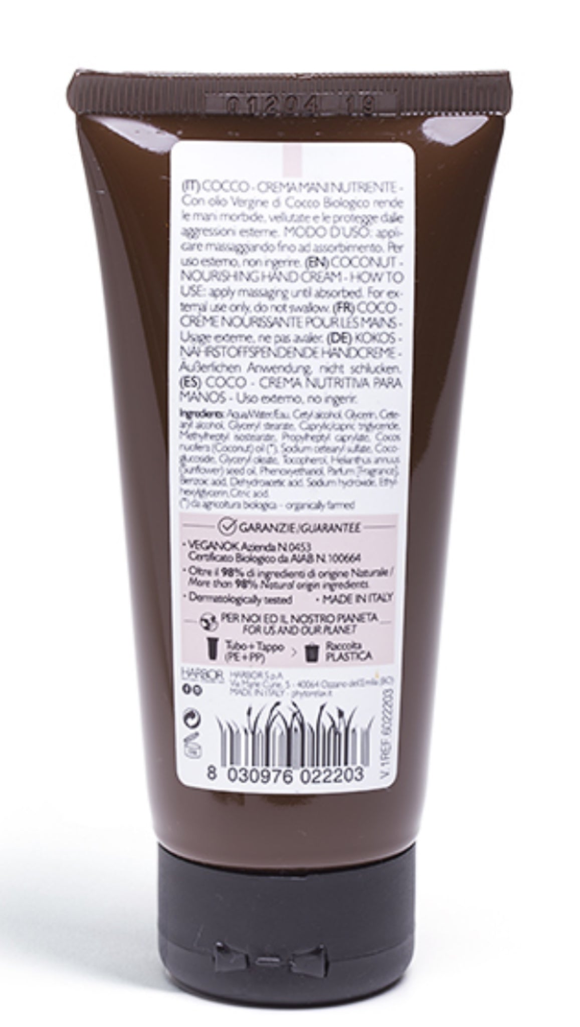 Crema de Manos Nutritiva de Coco Phytorelax Etiqueta